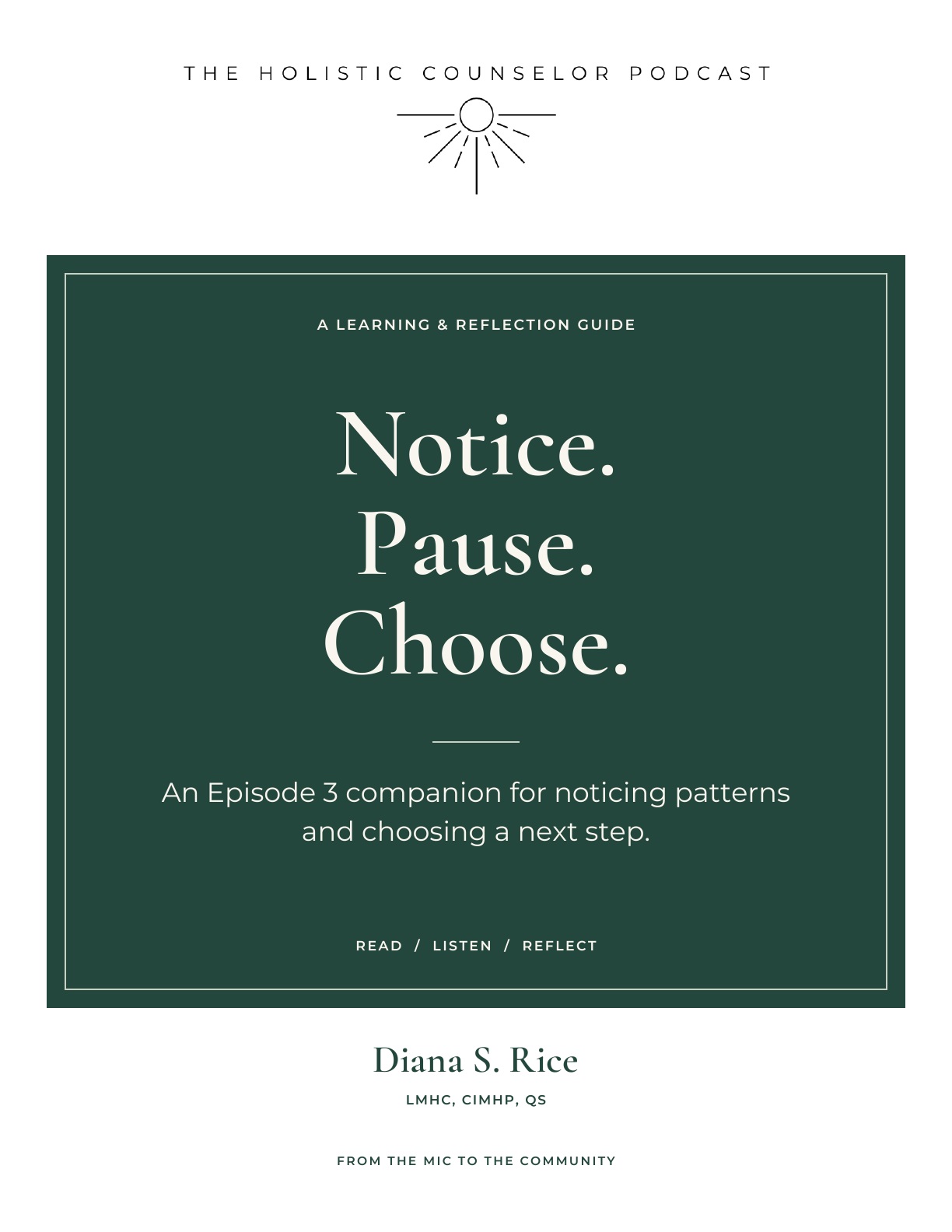 Booklet cover: Notice. Pause. Choose.